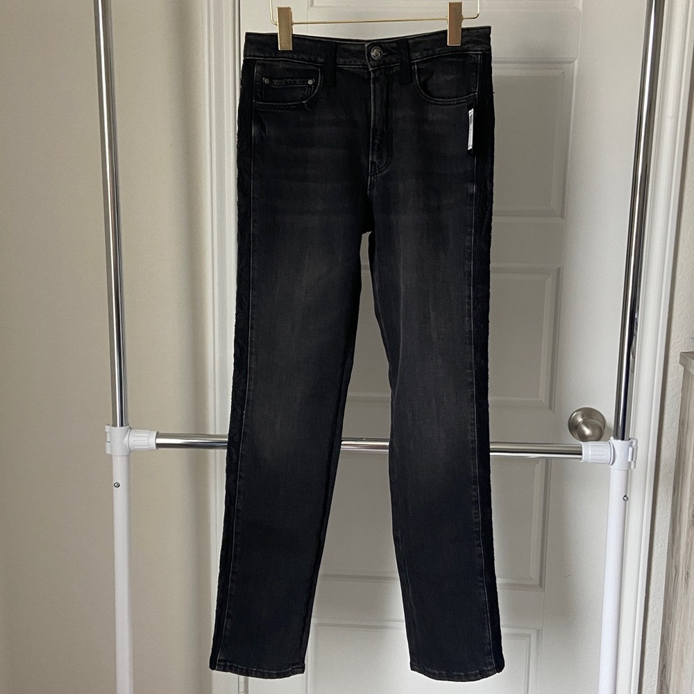 Guess Women's Black with Black Lace Straight Leg High Rise Jeans .